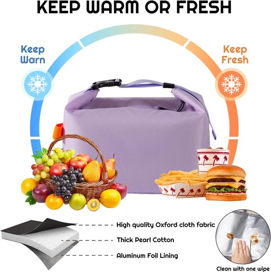 Koeltas - Lunchtas - 8 liter - Koeltasje - Geïsoleerde Koeltas - met verstelbare schouderriem - voor werk, school en picknick - paars — afbeelding 5