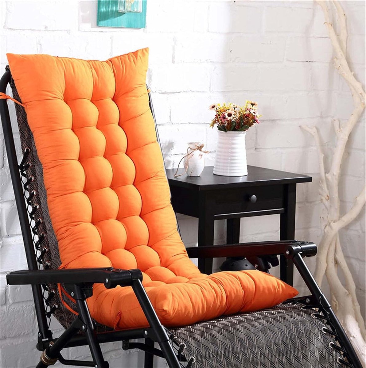 Ligstoel Kussen - Ligbed Mat - Buiten Ontspannen - Antislip Bandages - 48x125CM - Oranje
