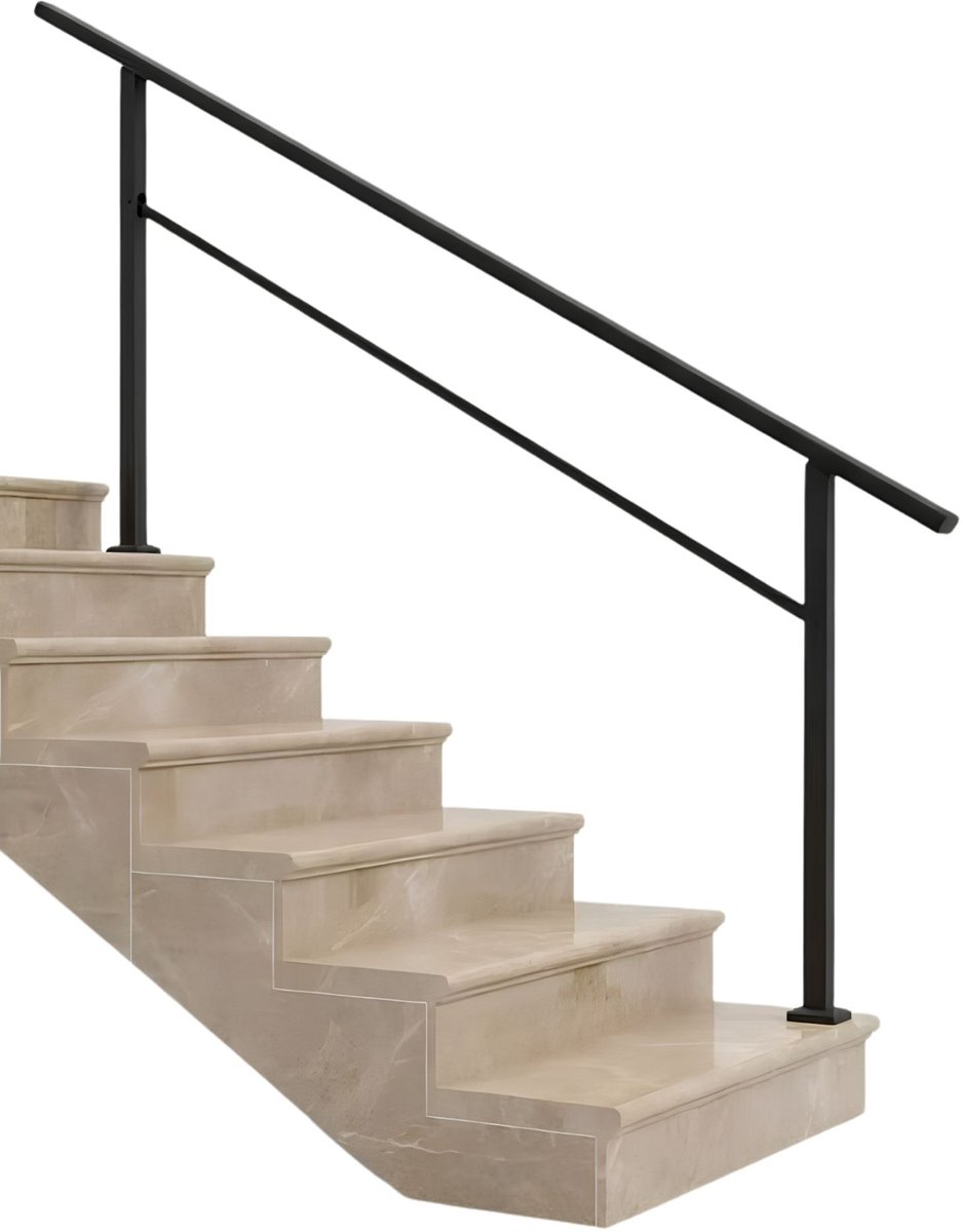 Trapleuning 6 Treden - Weerbestendige Veiligheidsreling met hobby Montage - voor buitenstappen en veranda - Zwart Metaal
