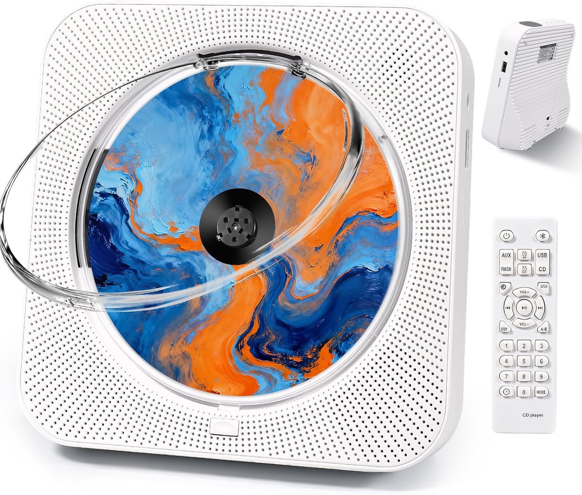 SnelShoppen - Draagbare Bluetooth CD-speler met HiFi Luidsprekers, FM-radio, LED-scherm, AUX en USB-poort, Afstandsbediening, Wit - Perfect voor Thuis