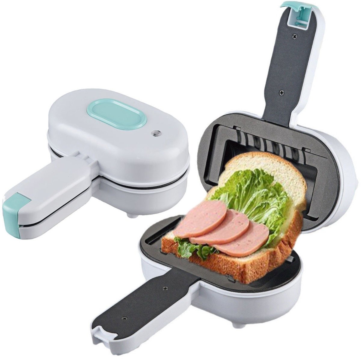 Elektrische koekenpan, miniwafelijzer, broodrooster, automatische temperatuurregeling, eenvoudig te reinigen koekenpan, draagbare voedselmaker voor restaurants en thuisgebruik, Cheeseburger zakwafelijzer