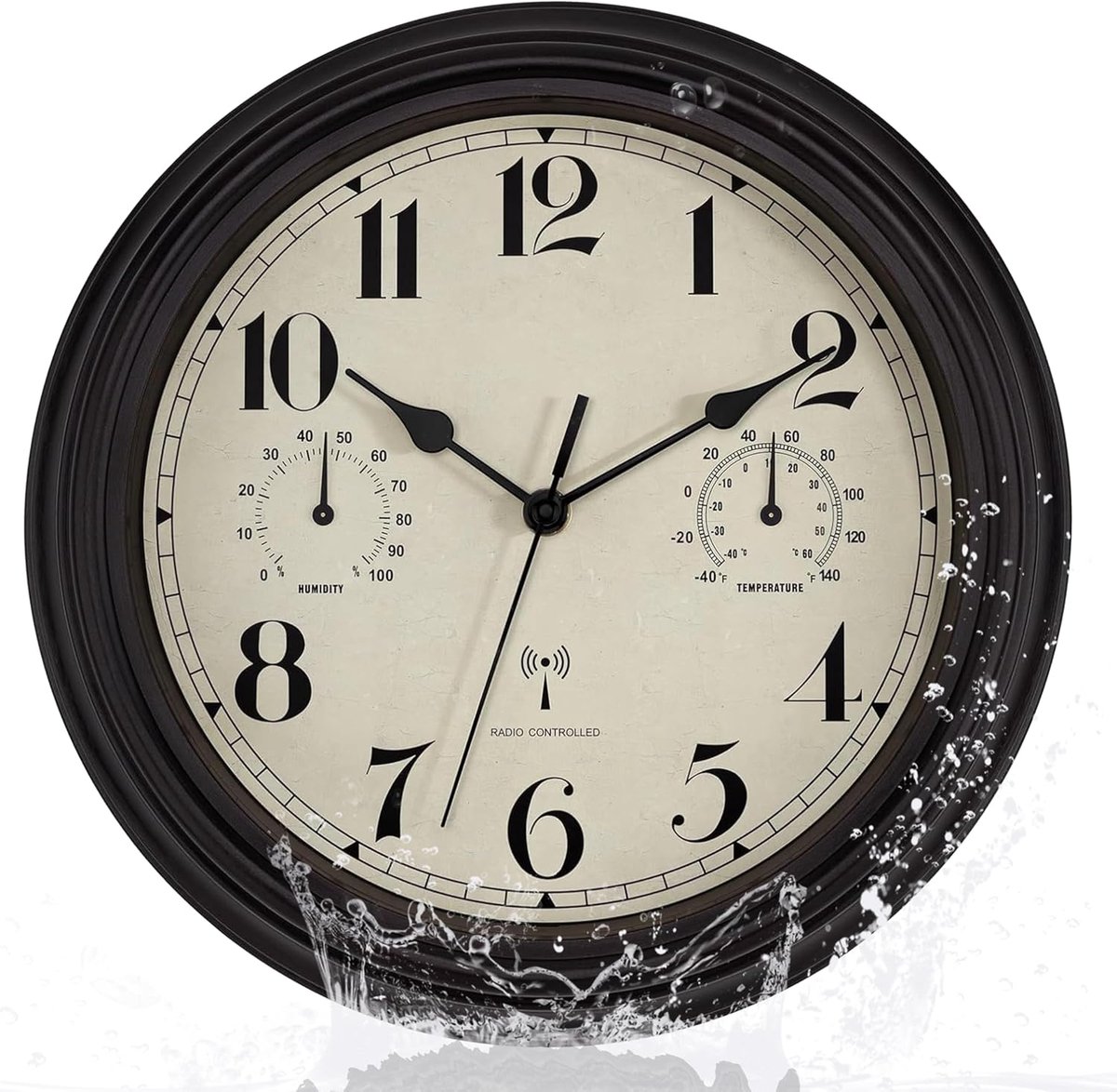 SnelShoppen - Draadloze Wandklok Voor Binnen en Buiten - Weerbestendige Retro Klok met Temperatuurweergave, Hygrometer, Geruisloos en Waterdicht - Ide