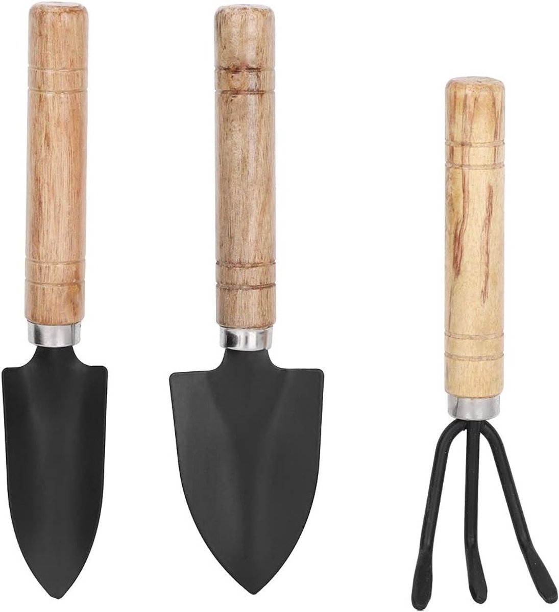 SnelShoppen - 3 Stuks Mini Tuingereedschap Set - Spade, Hark en Schop voor Bloemen en Planten - Ideaal voor Potten en Tuinieren - Compact en Handig