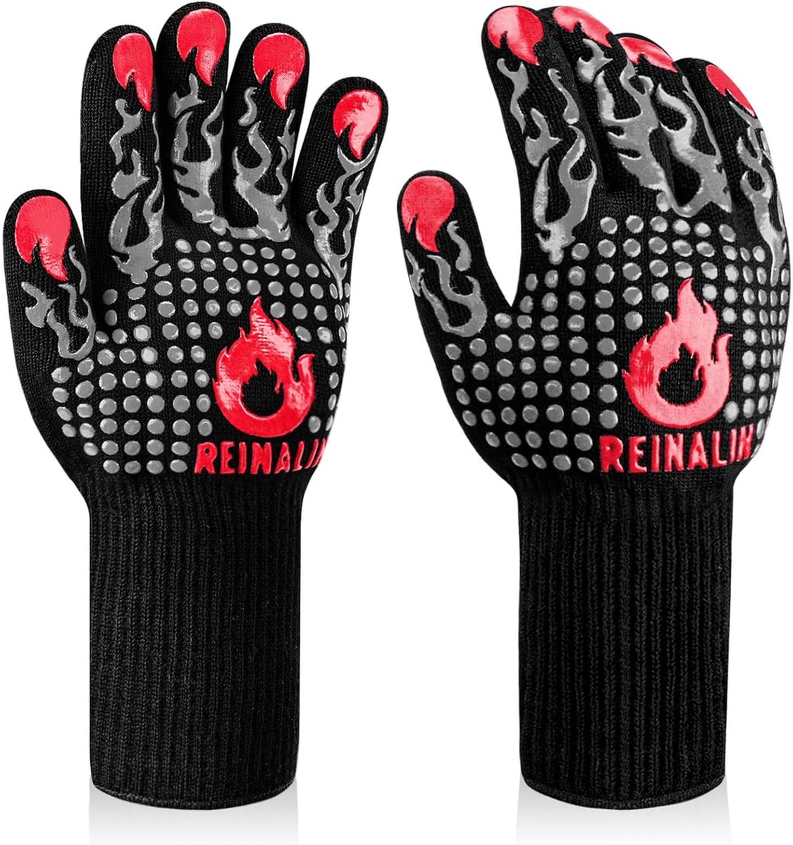 SnelShoppen - Reinalin BBQ Handschoenen, Hittebestendig tot 800 °C, Vuurvaste Kookhandschoenen, Antislip Ovenwanten, Grijs, Maat L/XL/XXL voor Grillen
