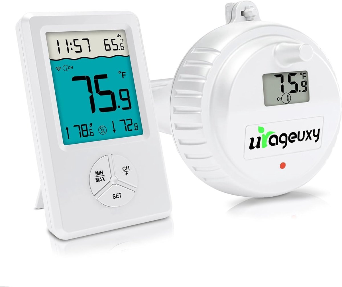 SnelShoppen - Draadloze drijvende zwembadthermometer met groot LCD-display, watermonitor voor zwembad, spa, whirlpool en vijver, nauwkeurige metingen,