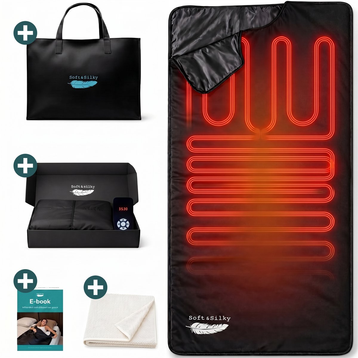 Bol.com Soft & Silky Infrarood deken - Leer - Sauna deken - Paneel - Warmte - Elektrische - Fibromyalgie - Verwarming - Infraroo... aanbieding