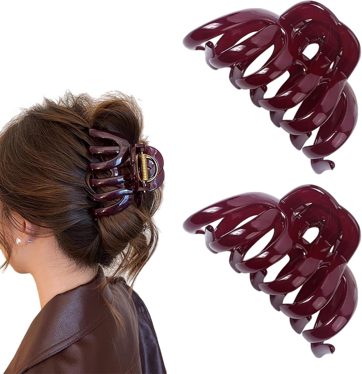 SnelShoppen - 2 Stuks Grote Rode Haarklemmen, Niet-Slippende Haarclips voor Dik Haar, Vintage Haaraccessoires voor Dames, Comfortabele Haarclips voor