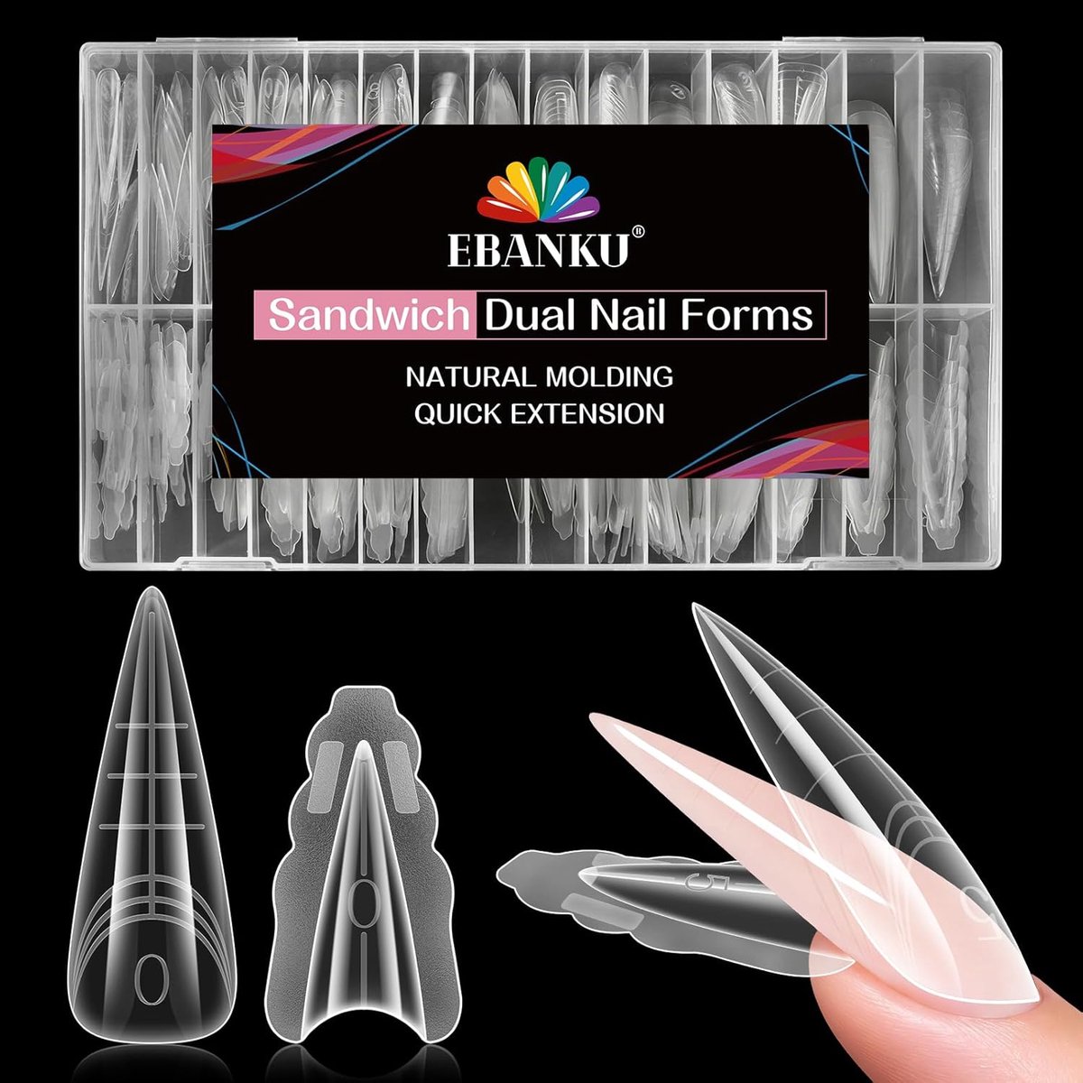 SnelShoppen - 280PCS Sandwich Poly Gel Nagelvormen, Herbruikbare Dubbele Vormen voor Polygel Stiletto Nagelmal, Acryl Nagelverlengingstool voor Thuis