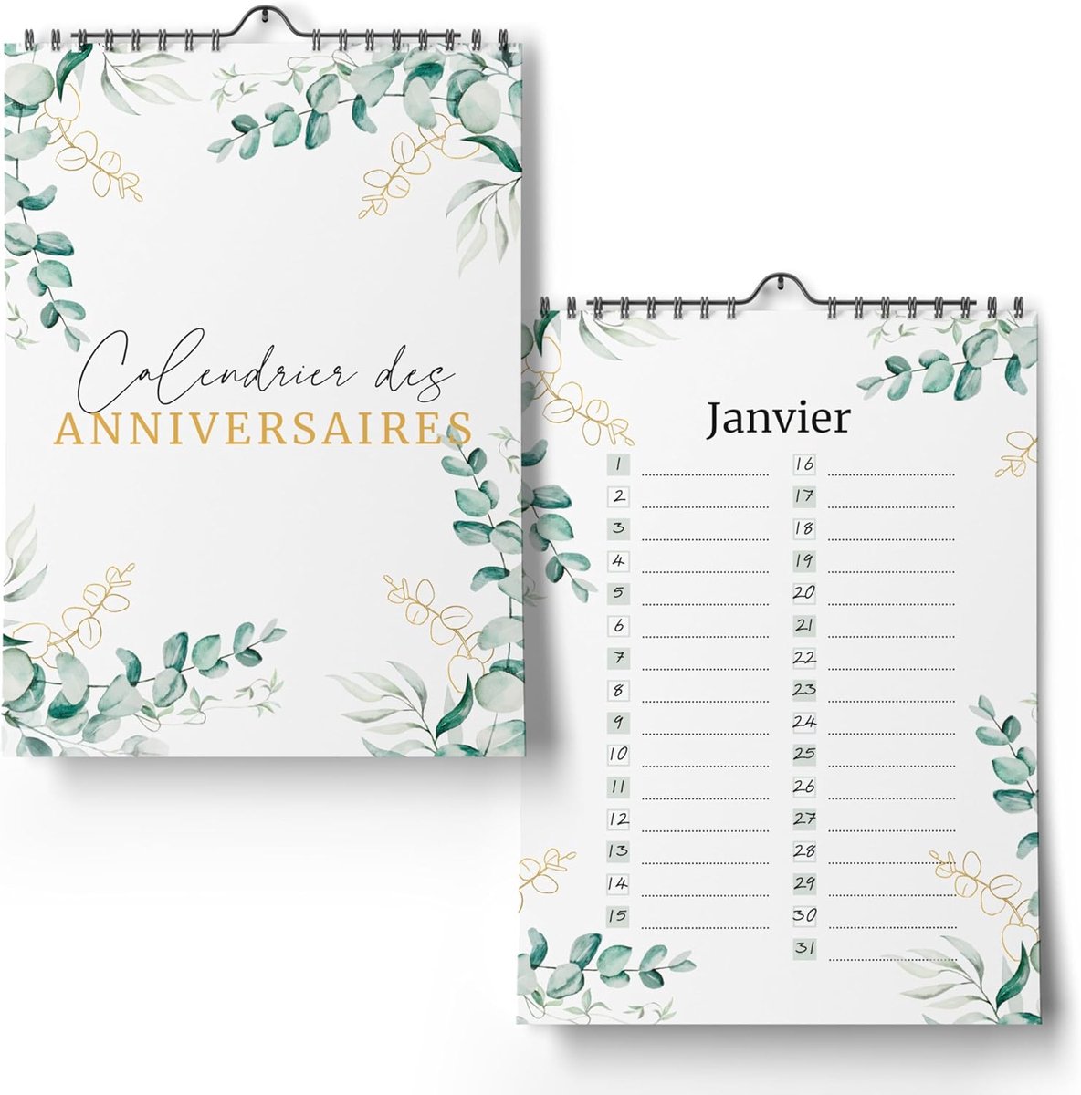 SnelShoppen - Verjaardagskalender A4 - Jaaronafhankelijk, Ongedateerd, Eucalyptus Design - Ideaal voor Verjaardagen, Feestdagen en Herinneringen