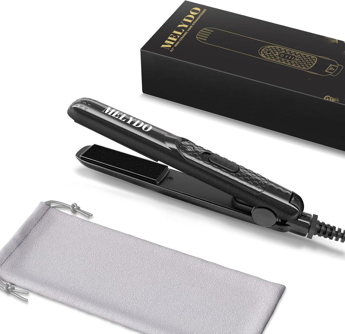 SnelShoppen - Mini-stijltang voor kort haar, compacte haarstijltang voor in de handtas, keramische verwarmingsplaat, dubbele spanning, zwart, perfect