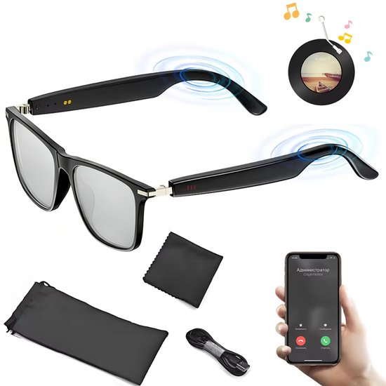 AI-slimme bril - Ondersteunt 45 talen - Draadloze Bluetooth-muziek - Fotochromatische lens - Slimme vertaling - Belfunctie - Fotochromatische kleurverandering - ABS - Zwart — afbeelding 2