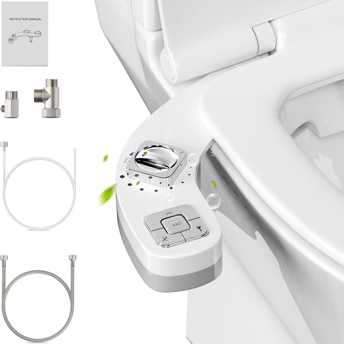 Bidet - Bidet set voor toilet – Instelbare watertemperatuur - koud en warm water – niet-elektrisch – verstelbare waterdruk – dubbele sproeikop voor achter en vrouwelijke hygiëne – zelfreinigend – zilver