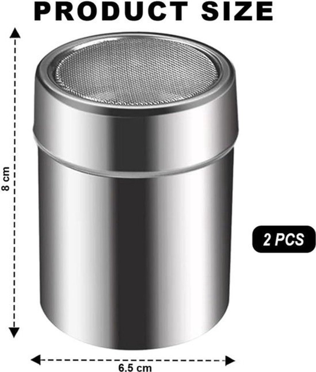 Multifunctionele Roestvrijstalen Poederset met Deksel - Perfect voor Poedersuiker, Cacaopoeder, Matchapoeder, Peper, Paprikapoeder