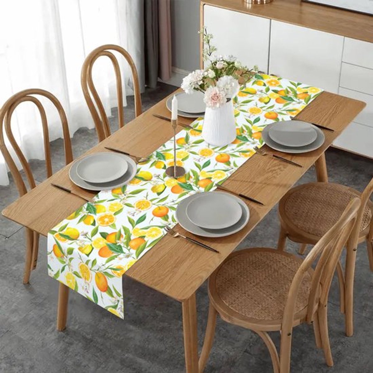 Tafelloper met frisse citroenprint, 33*220cm linnen tafelkleed, salontafel en eettafelmat voor in de woonkamer