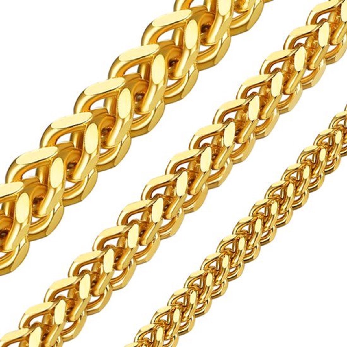 Chain Link Curb Hiphop Sieraden - Zwart 18K Gouden Plating - Breedte: 3-6mm - Lengte: 36-76cm