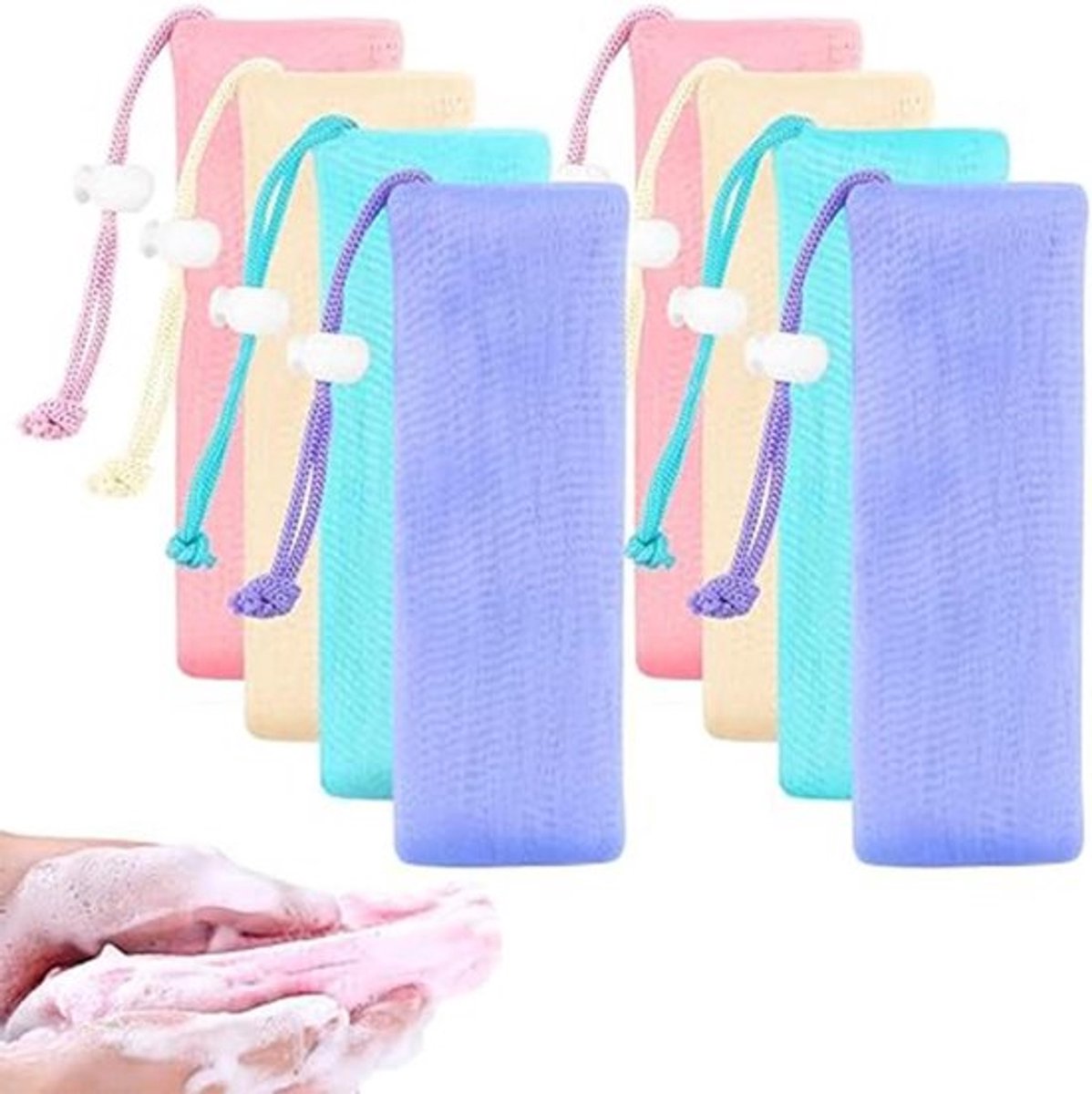 Set van 4 zeepzakjes voor badkamer - zachte mesh scrubber zeepstang - herbruikbaar zeepbakje