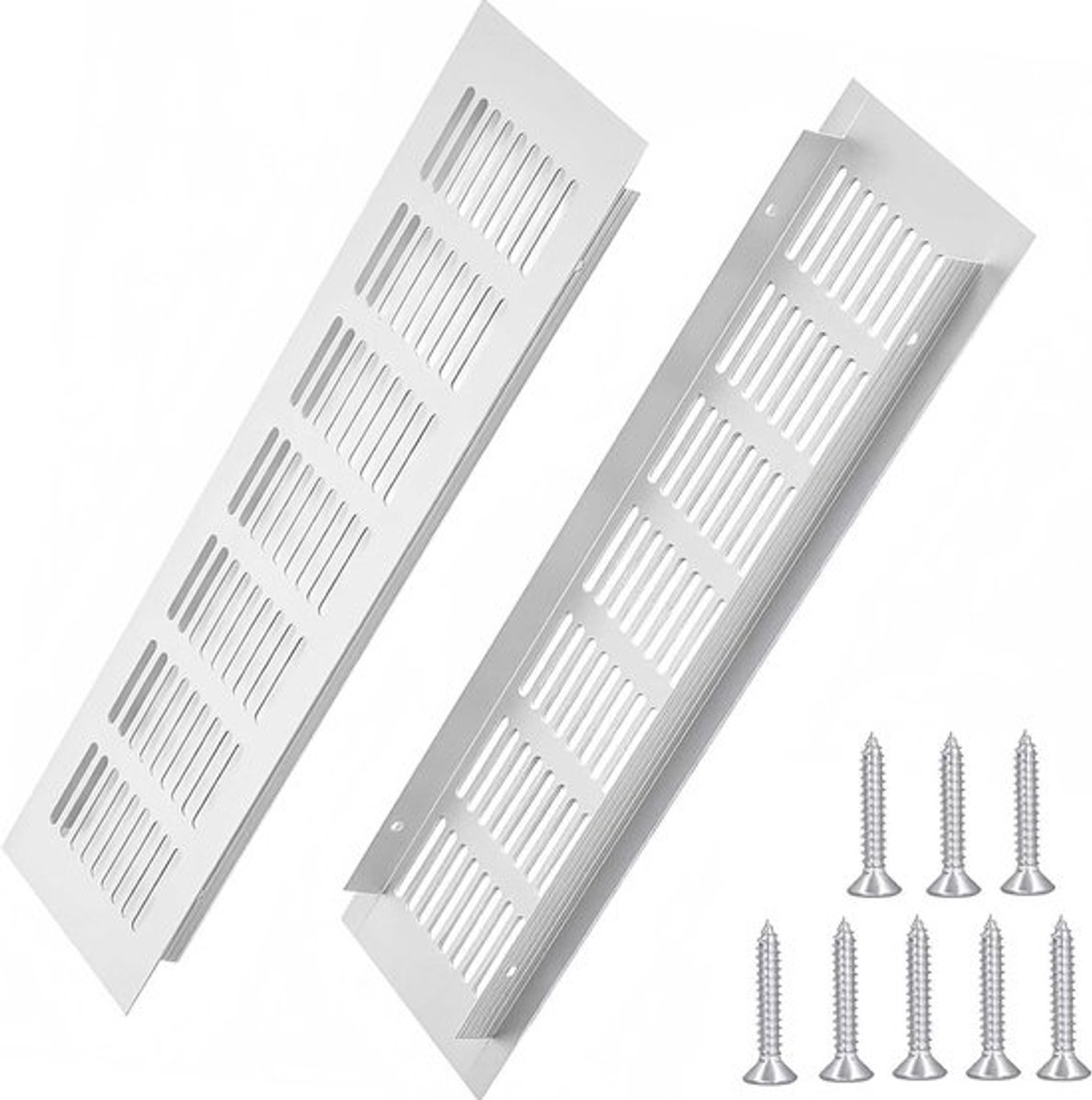 Set van 2 ventilatieroosters - Aluminium zilver - Rechthoekig ventilatierooster voor keukenkasten - slaapkamermeubels - deurventilatierooster