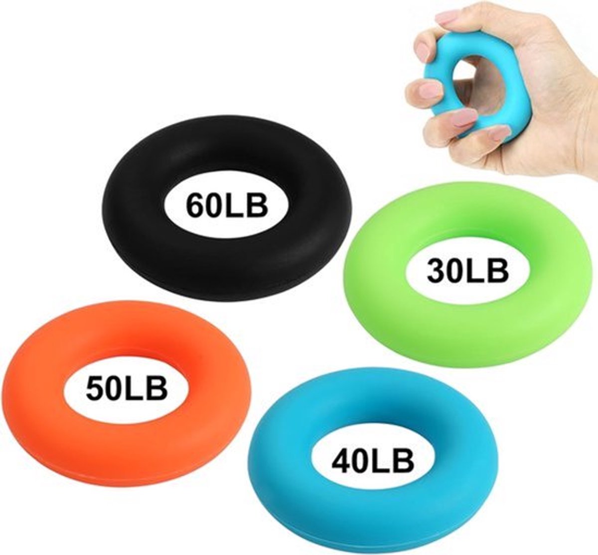 4 stuks handgreepversterkers en trainers - Onderarm Vingertrainer - Siliconen ringen voor handtraining - Grip Krachttrainer met siliconen ringen - Sport Klimmen Boulderen Fitness
