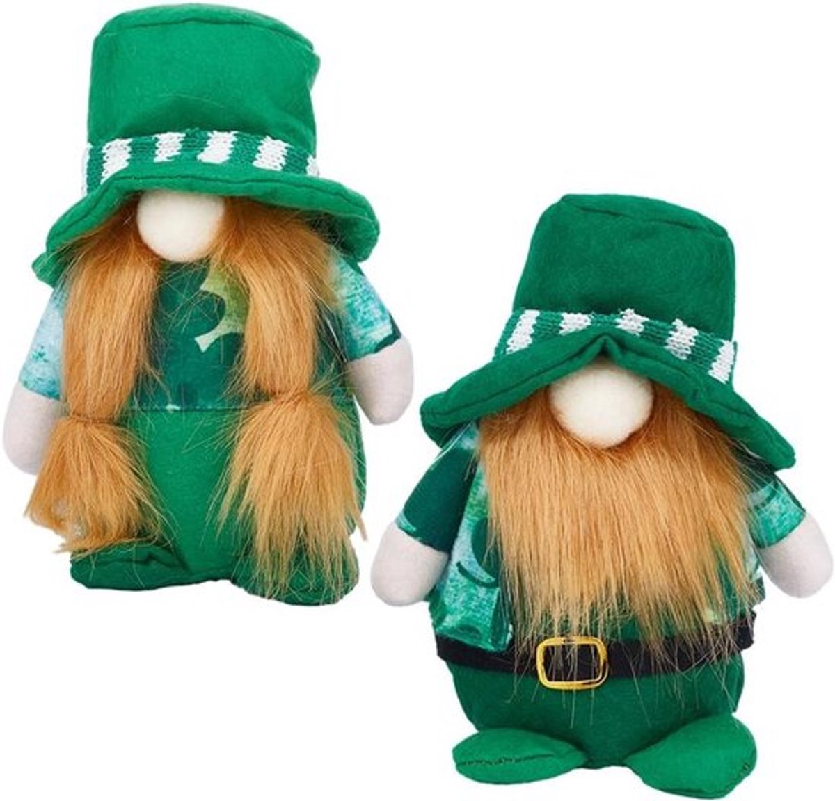 St Patrick's Day Kabouter Decoratie - Geluksklaveren - Groen - Pluche - Mr & Mrs Ouderen Paar - Tafel Ornamenten - Geschikt voor Thuis - Iers Groen Hoed Kabouter Beeldje - 2 Stijlen