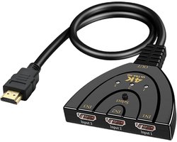 HDMI splitter - HDMI switch - 4K Ultra HD - 3 ingangen - 1 uitgang - HDMI Splitter - Hoge snelheid 3 poorten - Splitter 3-in-1-uitgang - geschikt voor tv, pc, Roku, Fire TV Stick, Xbox, PS5, PS4, Blu-Ray, projector, HD-monitor