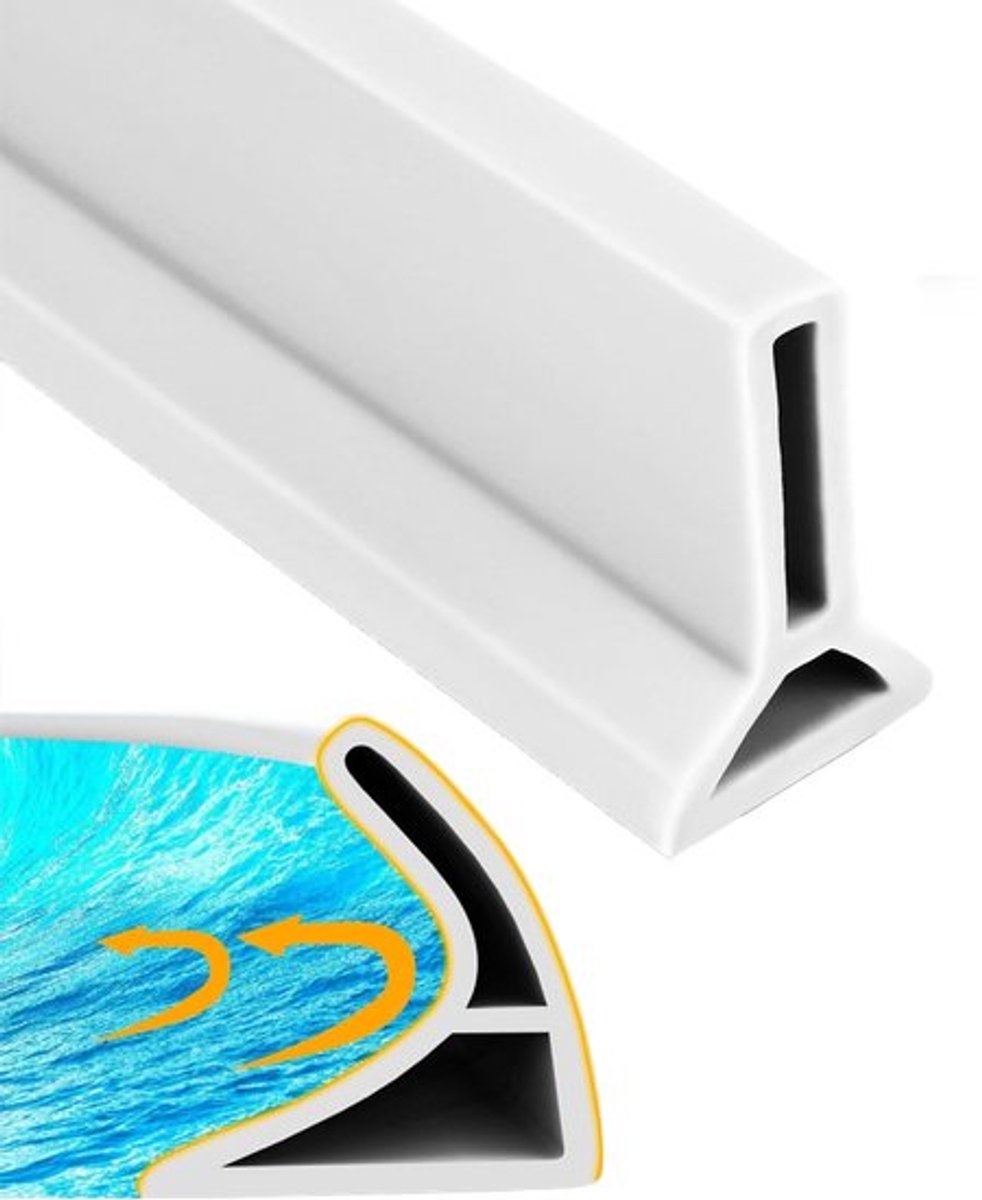 Water Stopper Douche - Zelfklevende Waterkering Douche - Douche Dorpel - Water Drempel - 2 Meter - Met Lijm - Siliconen - Sanitaire Waterstopper - Anti Water Strip - Waterkerende Strips - Kitrand - Waterdrempel Badkamer - Lekvrij - Wit