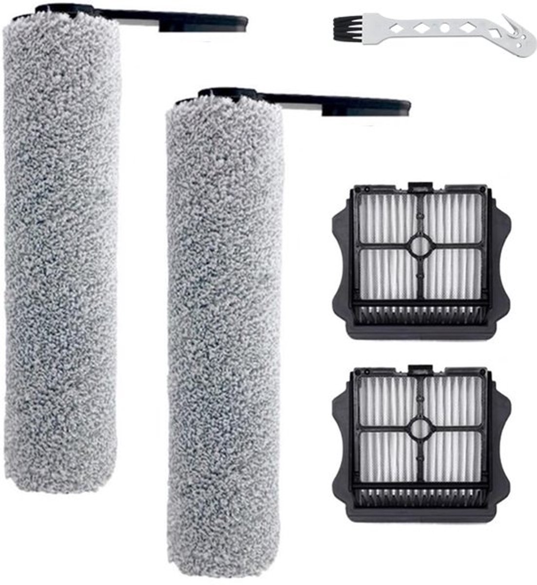 Accessoireset - 5 stuks - geschikt voor Floor One S5 - FLOOR ONE S5 PRO - S5 PRO 2 - S5 PRO SERIES - IFLOOR 5 BREEZE - accustofzuiger (nat en droog) - Vervangingsonderdelen - Inclusief 2 borstelrollen en 2 HEPA-filters