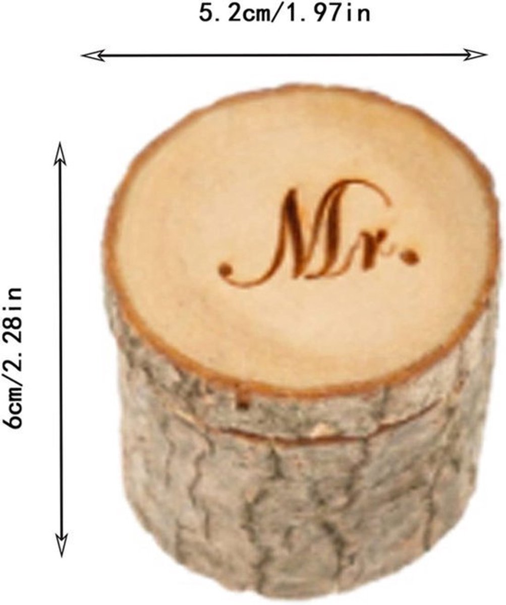 Houten Ring Box Vintage Rond - Set van 2 | Gegraveerde Sieradendoos voor Verlovingsringen en Meer