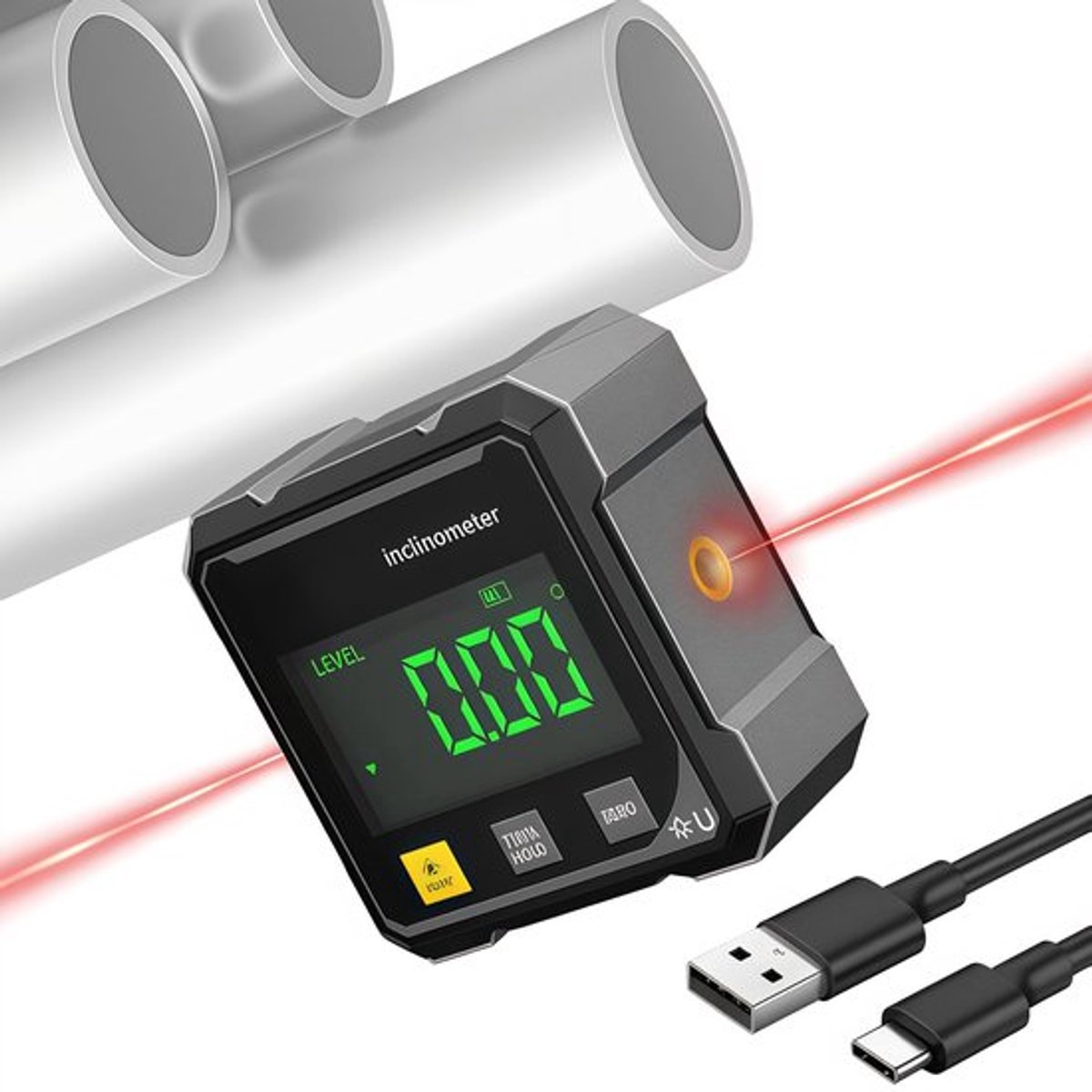 Hoekmeter - Digitale hoekmeter - Digitale Hellingmeter - Magnetische hoekmeter - Digitale hoekmeter met elektronische laser - Kubus inclinometer - Met achtergrondverlichting - Waterpas - Voor tafelzaag - Houtbewerking - Meeteenheid - Zwart