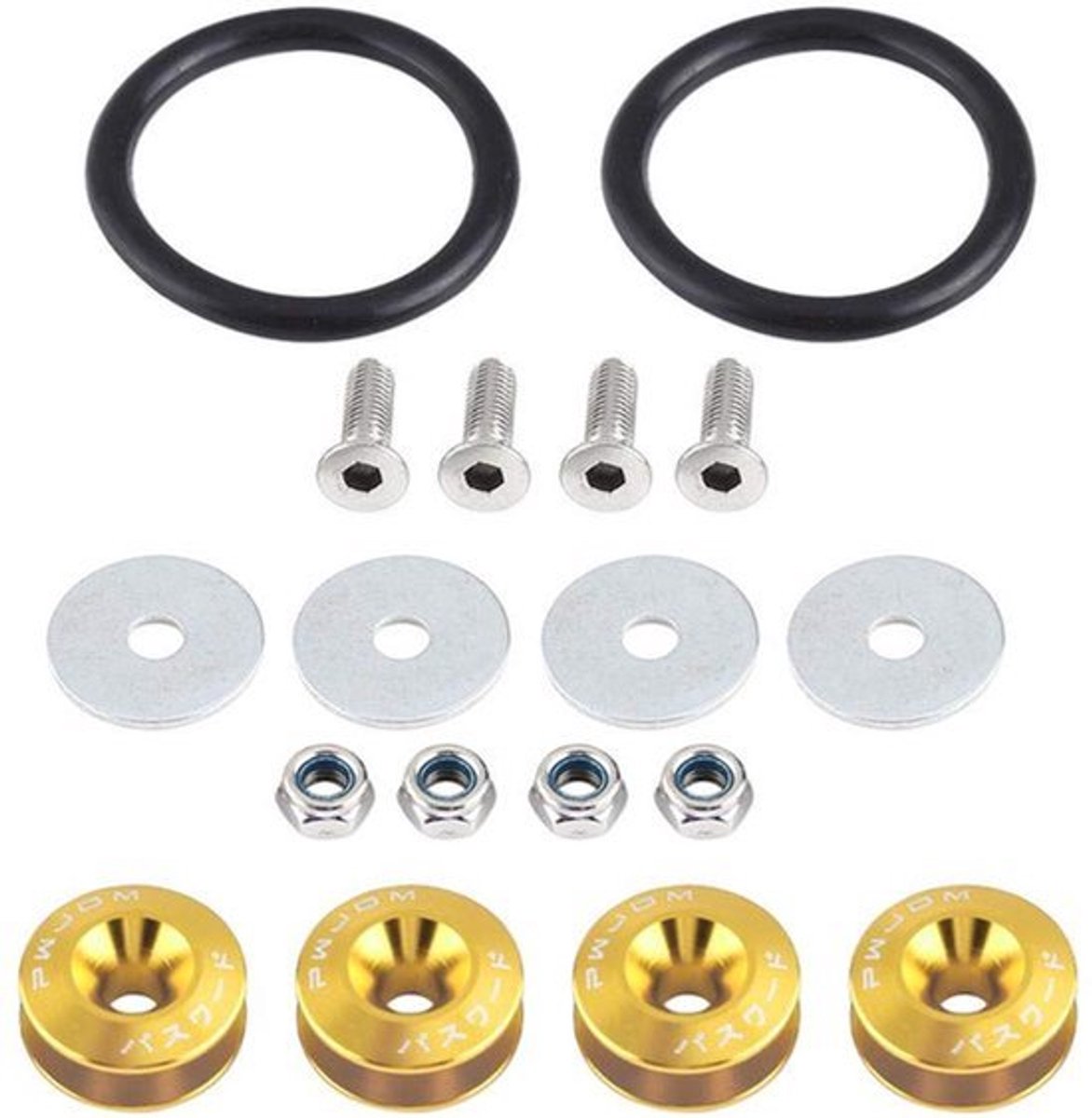 Aluminium Bumper Fasteners Kit - Geel - Voor Motor Bay Dress Up - Quick Release Bevestigingen