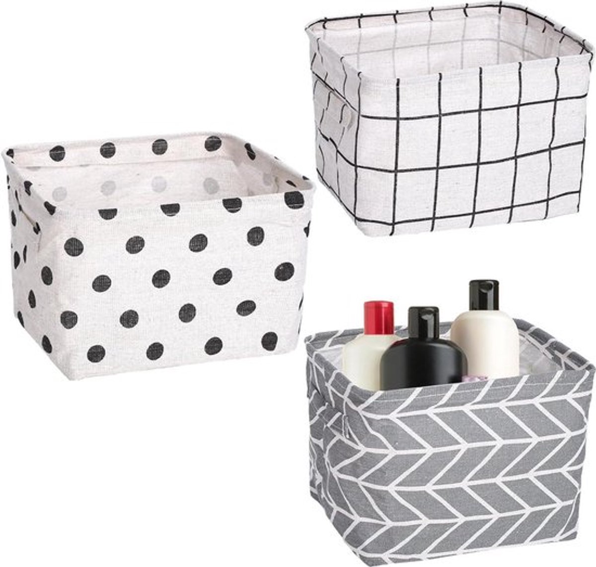 Opvouwbare waterdichte stoffen opbergmanden - set van 3 - met handgrepen - 20 x 16 x 14 cm - manden voor opbergen in badkamer - cosmetica planken