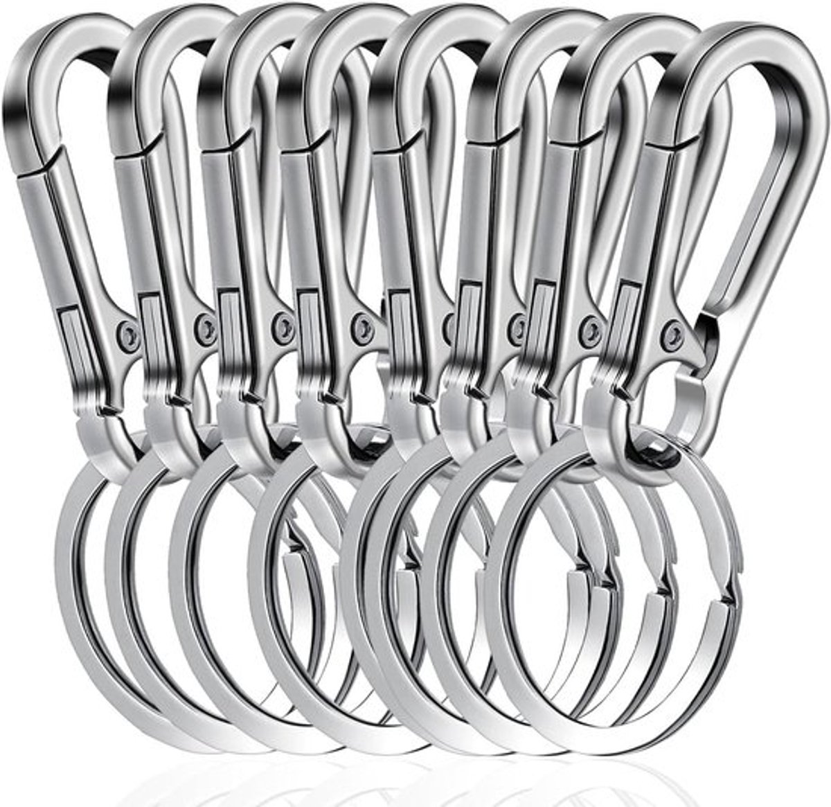 Robuuste Sleutelhanger met karabijnhaak clip - 8 stuks in zinklegering - voor autosleutels en meer