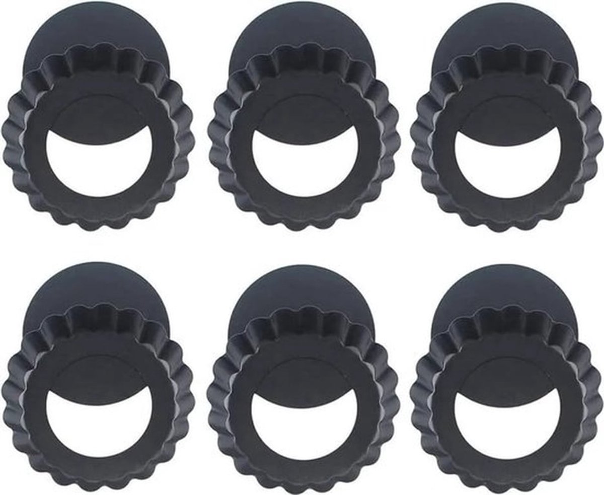 Taartvormpjes met verwijderbare bodems, 10 cm diameter, mini-taartvormpjes, hoogwaardige antiaanbaklaag, taartvorm, bakplaat, kanten rand, snijbestendig, klaar voor gebruik - 6-delige set