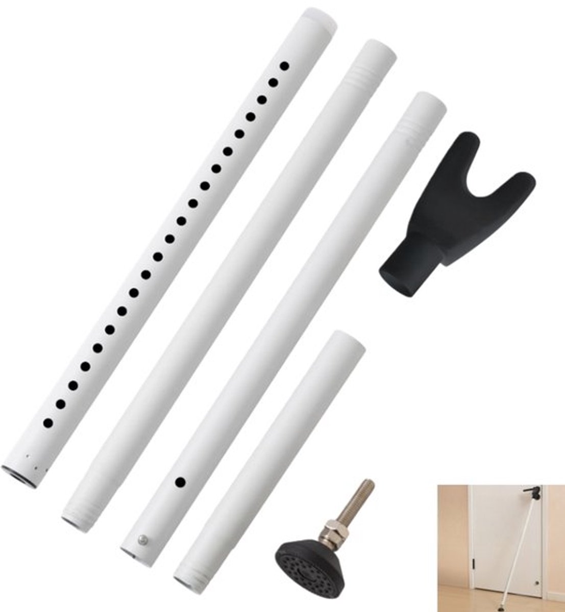Deurbeveiligings stang - Schuifdeurstopper voor Terras - Verstelbare Deurstopper - voor Thuis, Appartement, Hotel en Reizen - geschikt voor draaideuren en schuifdeuren - wit - 148cm