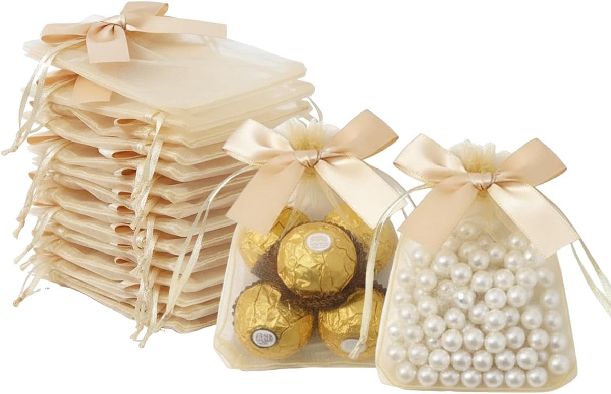 SnelShoppen - Organzazakjes Cadeauzakjes 10x12 cm met Strik en Trekkoord - 30 Stuks voor Bruiloft, Verjaardag, Kerst, Feest, Kleine Cadeautjes