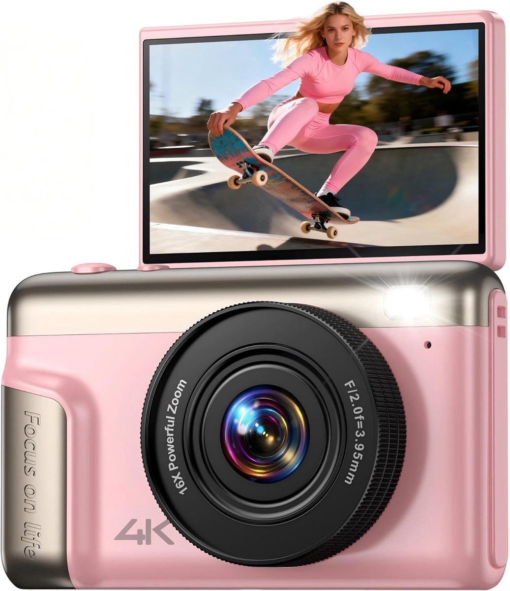 SnelShoppen - 4K Digitale Camera voor Kinderen - 64MP Compacte Fotocamera met 16x Digitale Zoom en 2 Inch Klapdisplay - Perfect Cadeau voor Tieners va