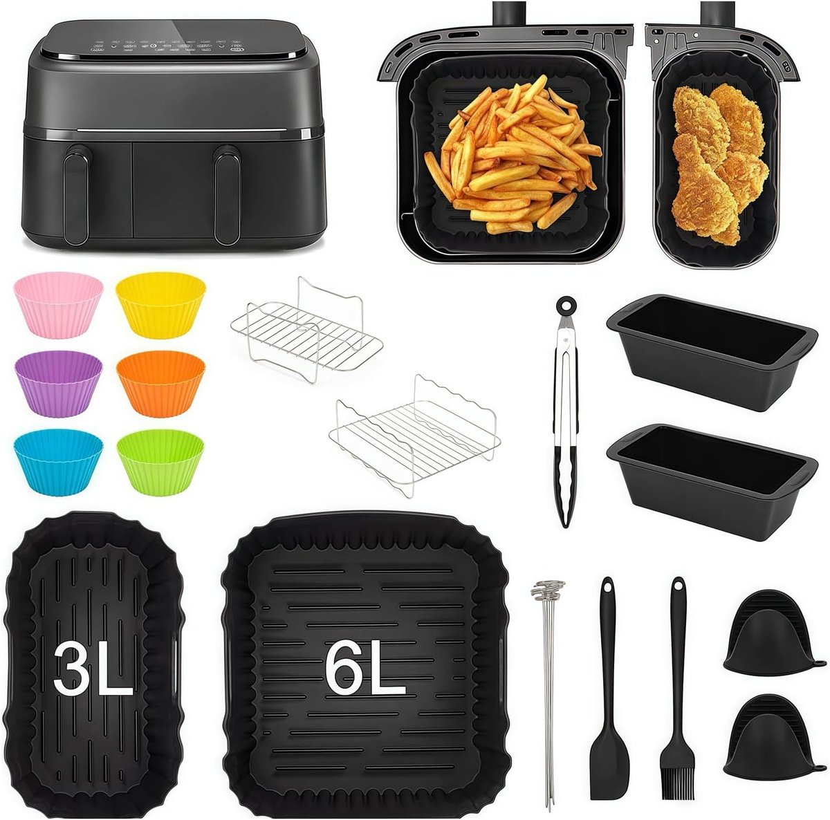 SnelShoppen 23-delige Airfryer Accessoireset voor Philips Airfryer Dual Basket 3000 Series Siliconen Bakvorm Rooster Keukentang Hittebestendig