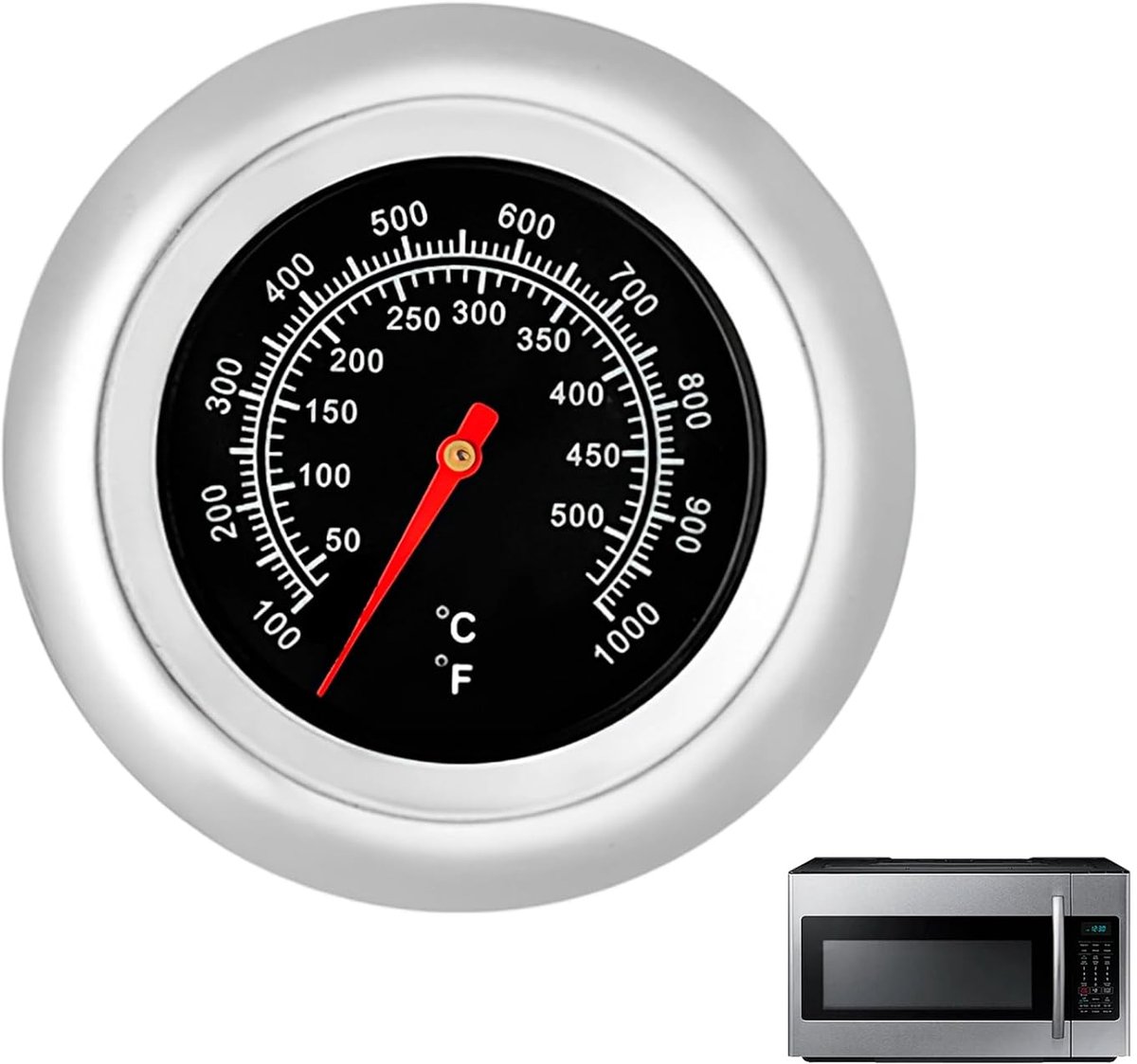 SnelShoppen - BBQ Thermometer voor Grill, RVS Roosterthermometer 50°C-500°C, Analoge Barbecuethermometer voor Gasgrill, Roker, Pizzaoven, Perfect voor