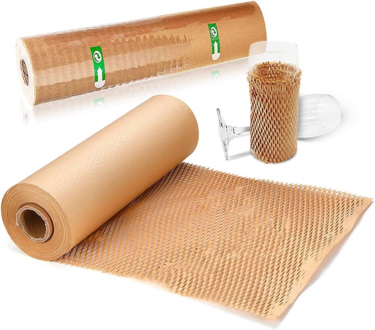 SnelShoppen - Honingraat Verpakkingspapier 0,35 x 91,4 m - Dempend Inpakpapier op Rol - Geperforeerde Noppenfolie voor Verhuizing en Bescherming van K