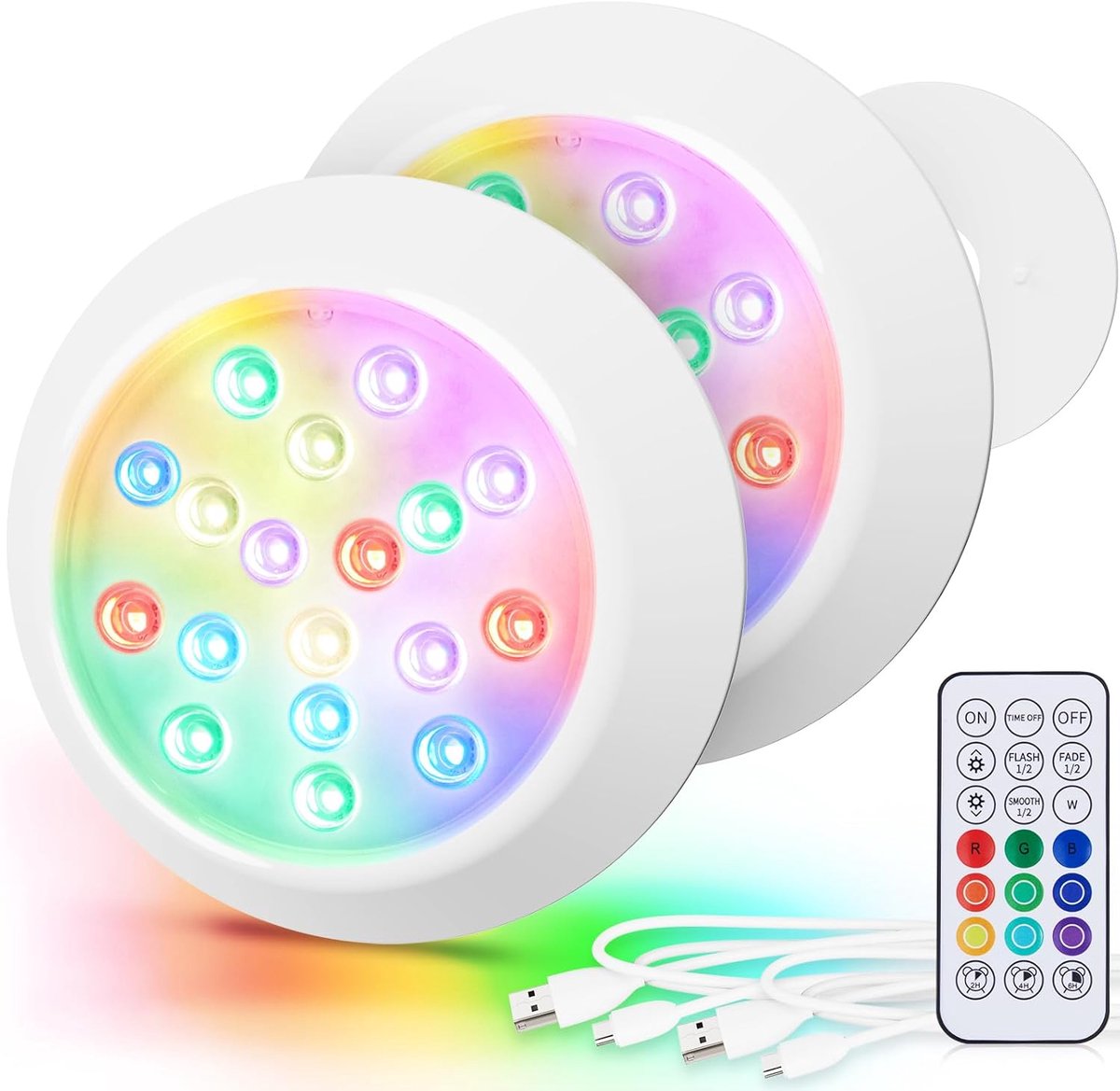 SnelShoppen - Magnetische Dompelbare LED Verlichting voor Zwembad, RGBW, 15 cm, Waterdicht IP68, Oplaadbaar via USB, 18 LEDs, Met Afstandsbediening, I