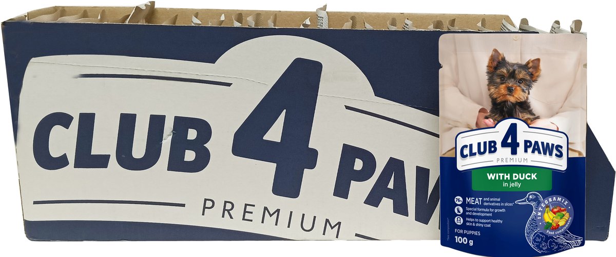 Club 4 Paws Club 4 Paws premium puppy met eend in gelei 24 x 100 gram