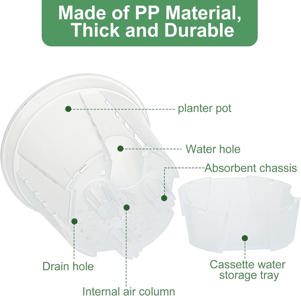 5 stuks- plastic bloempot- Zelfwaterende bloempot - Plantenpot - Zaailingpot - Bloempotcontainer - Transparant - 12*8,5*14 cm - Met uitneembaar waterreservoir - Goede ventilatie -Bevordert een gezonde wortelgroei - Geschikt voor continue watertoevoer — cadeau in Cadeau-ideeën - foto 7