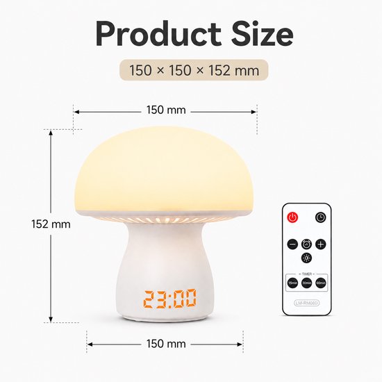 Champignonlamp met Klok - Schattige Touch Bedlamp voor Slaapkamer & Woonkamer - Draadloos Oplaadbaar Nachtlampje voor Kinderen & Volwassenen - 1 Stuk van FLITI — afbeelding 4