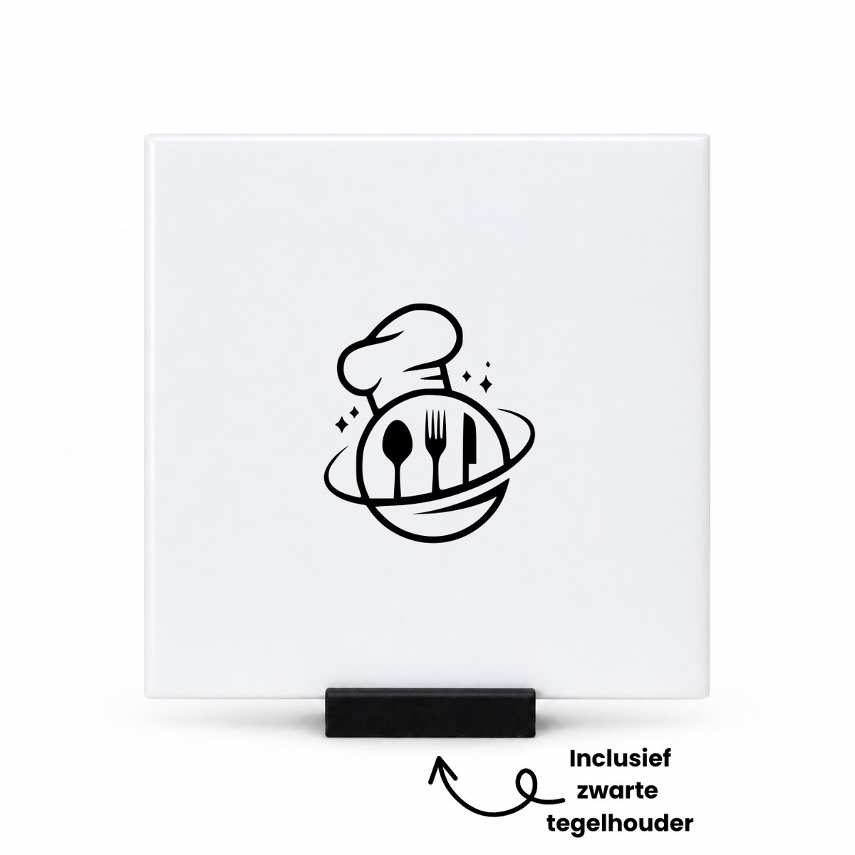 Hacebo Kok tegeltje met tegelhouder - Kok - Chef - tegeltjes met tekst - Restaurant - Bakken - Koken - spreuktegels - 10.8x10.8 CM Wit