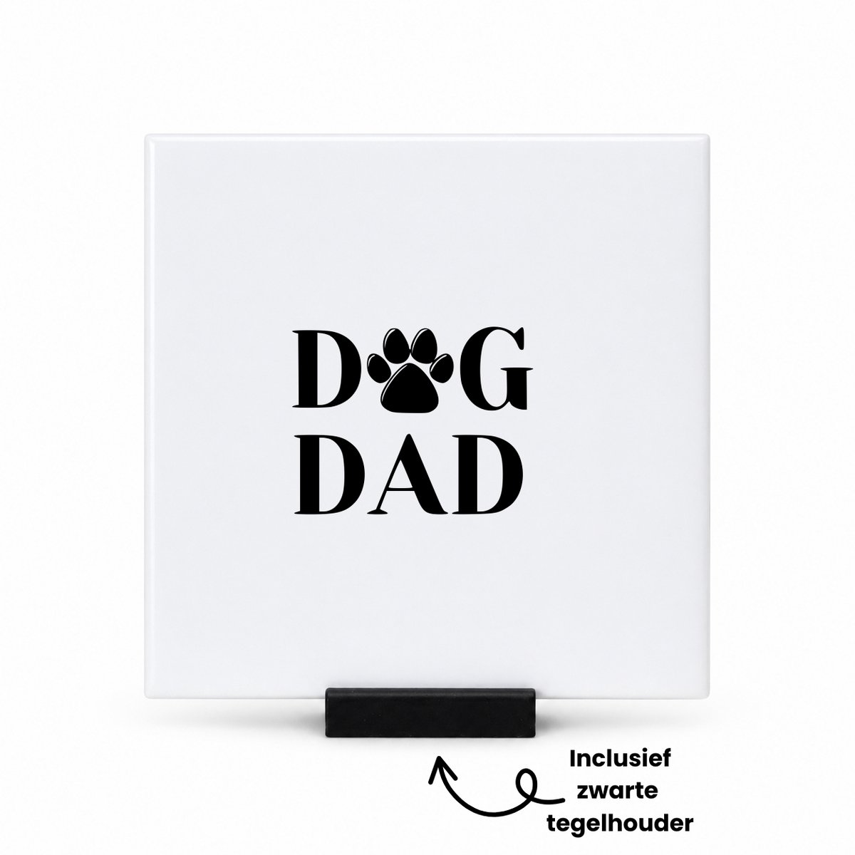 Hacebo Dog dad tegeltje met tegelhouder - Honden - Familie mensen die een hond hebben - tegeltjes met tekst - vaderdag - Cadeau - spreuktegels - 10.8x10.8 CM Wit