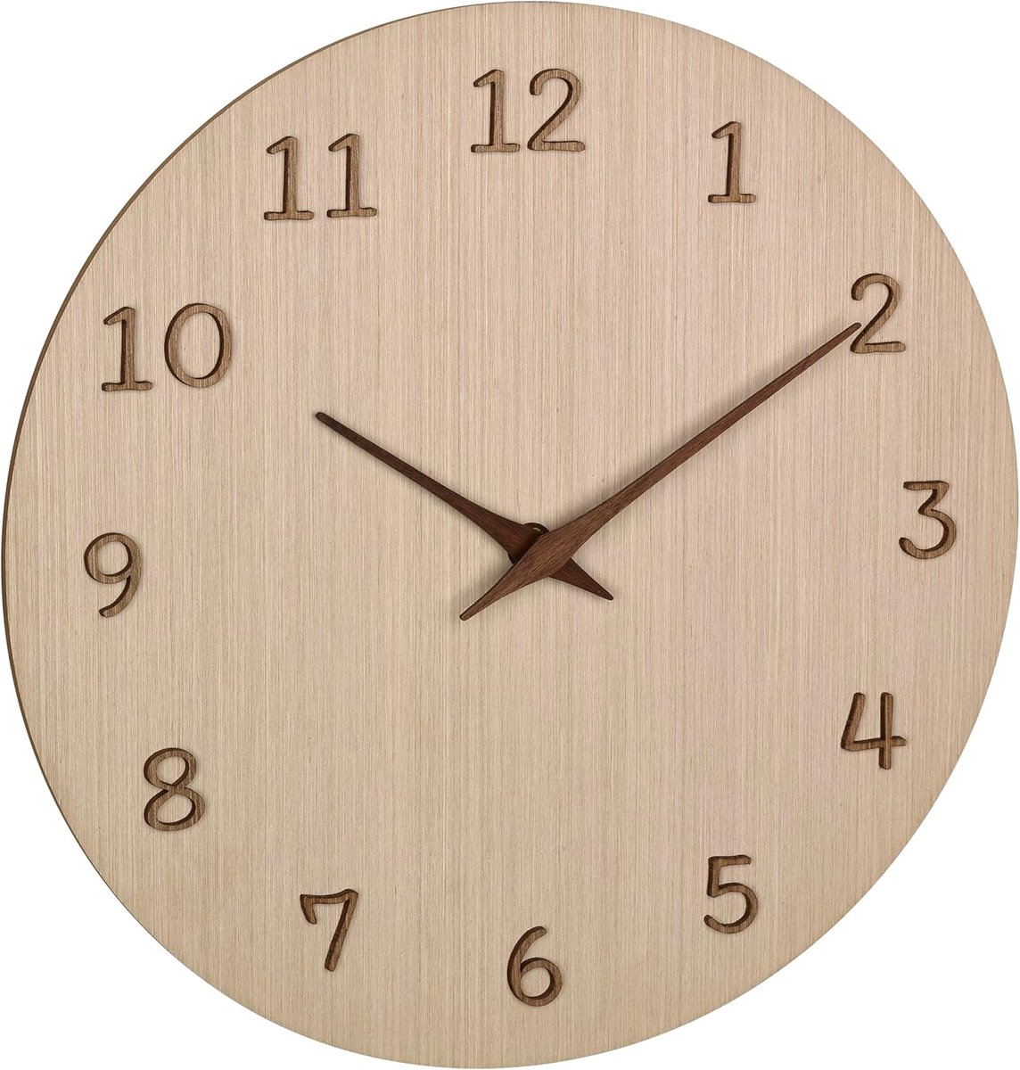 SnelShoppen - Houten Wandklok 30 cm - Decoratieve Analoge Klok met 3D Cijfers en Wijzers van Hout - Voor Keuken, Woonkamer, Kantoor - Licht Hout - Bat