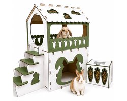 Konijnenhok – Cavia Kooi – Konijnenhok Binnen – Konijnenkooi – Cavia Hok – Konijnenhuis – Konijnenhok Groot – 2 Verdiepingen met Trap – Hooiruif – 70x45x65 cm