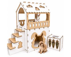 Konijnenhok – Cavia Kooi – Konijnenhok Binnen – Konijnenkooi – Cavia Hok – Konijnenhuis – Konijnenhok Groot – 2 Verdiepingen met Trap – Hooiruif – 70x45x65 cm