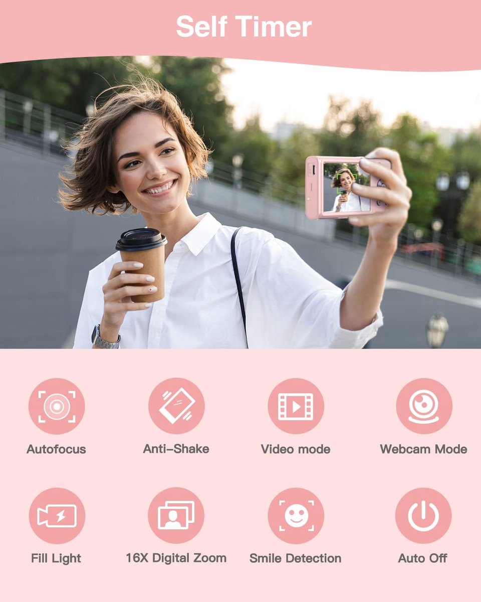 SnelShoppen - Digitale Camera 1520P Autofocus FHD 48MP Vlogging Camera met 2,8 inch Scherm, 16X Digitale Zoom, Draagbare Mini Camera voor Kinderen, Ti thumbnail 2