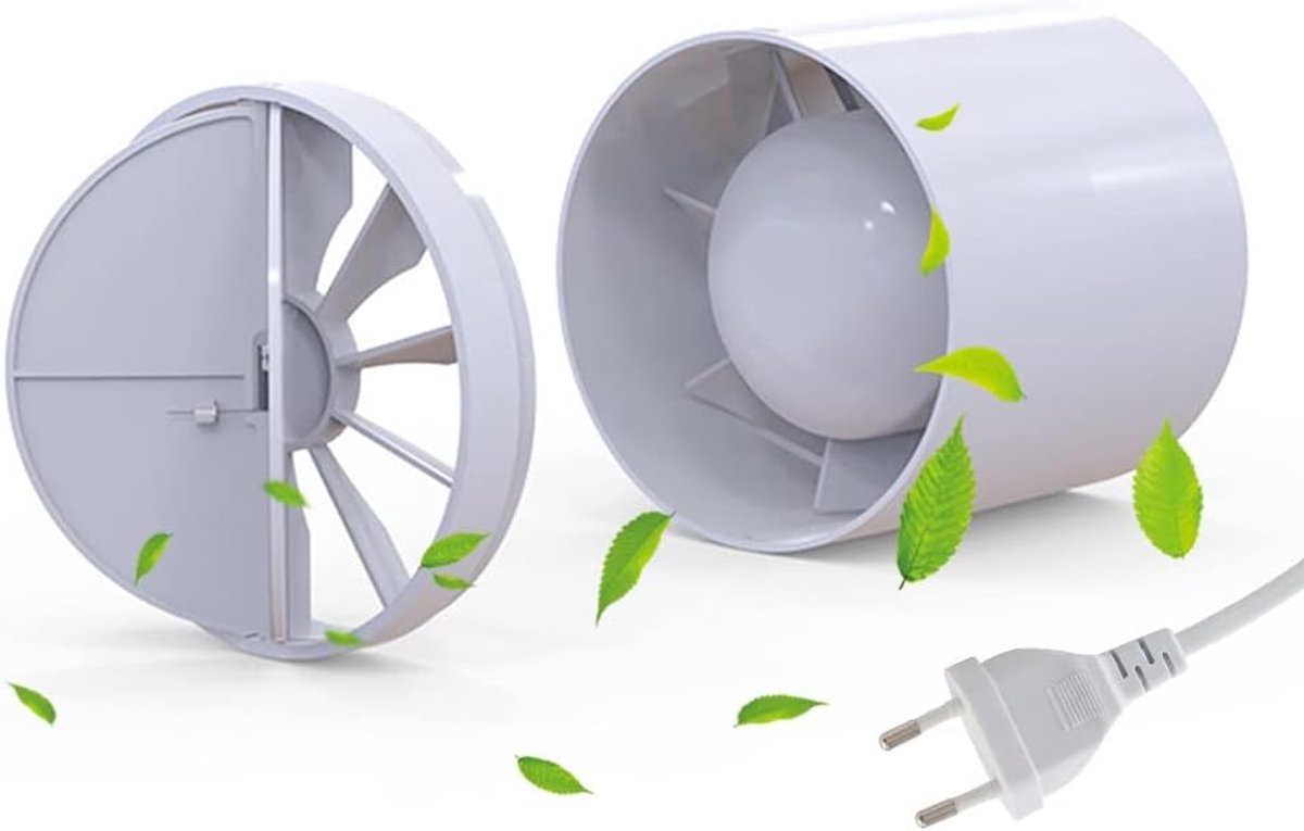 SnelShoppen - 100 mm Inline Tube Fan, Stille Ventilator met Rookafvoer en Terugslagklep, 130 m³/h Luchtverplaatsing, Ideaal voor Badkamer, Keuken, Kwe