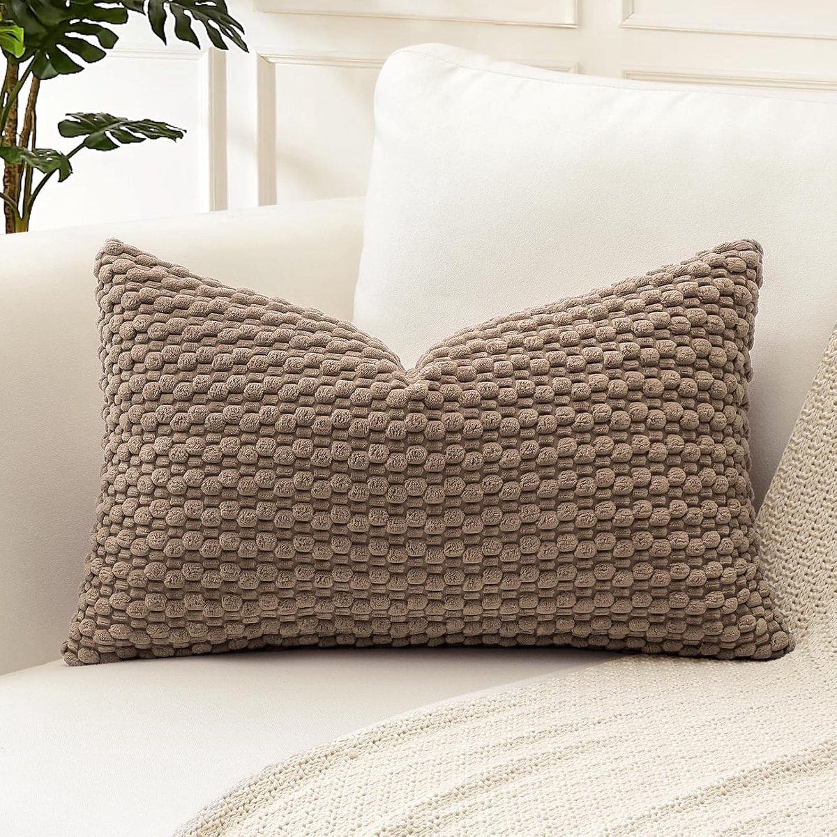 SnelShoppen - Corduroy Kussenhoes 40x60 cm - Super Zacht Boho Gestreept Lumbaarkussen - Geometrische Kussensloop voor Sofa, Slaapkamer en Auto - Bruin